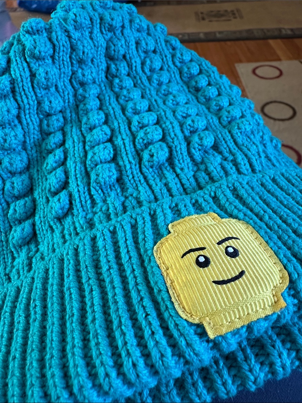 Lego Teal Knit Beanies with Yellow Brick Face Patch - Adult & Child - Picture 3 of 3